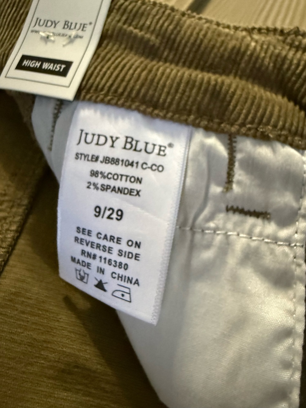 Judy Blue High Waist Olive Corduroy Retro Wide Leg Jeans Size 9/29 - Picture 13 of 16